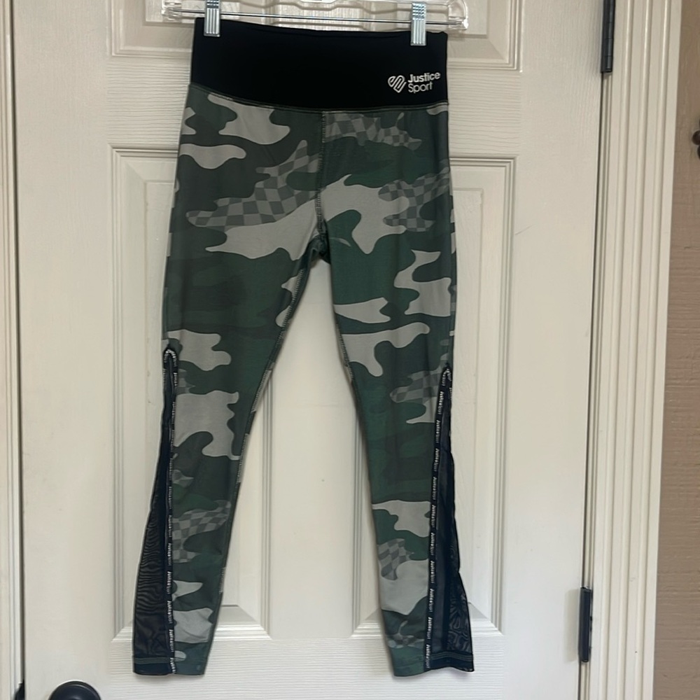 Justice sport leggings. Size large (12-14). Camo. Mesh on the lower leg.